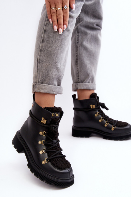Leather Trapper Boots Women GOE MM2N4082 Black