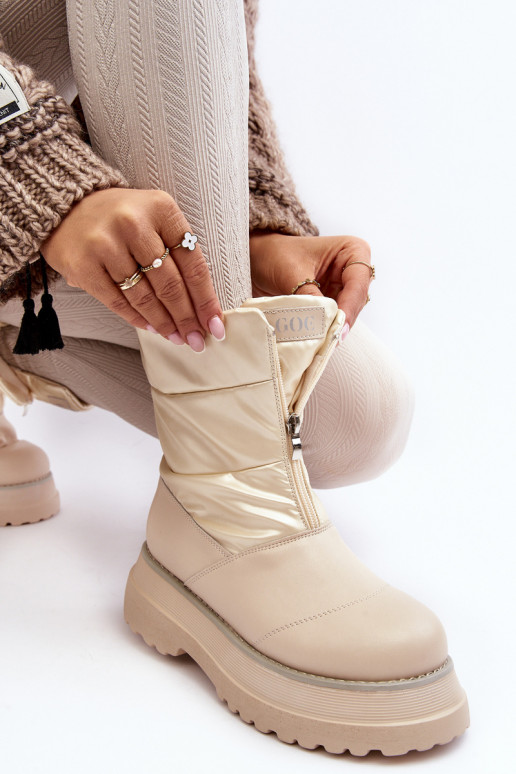 Women's Snow Boots On Thick Sole GOE MM2N4079 Beige Women's Snow Boots On Thick Sole GOE MM2N4079 Beige