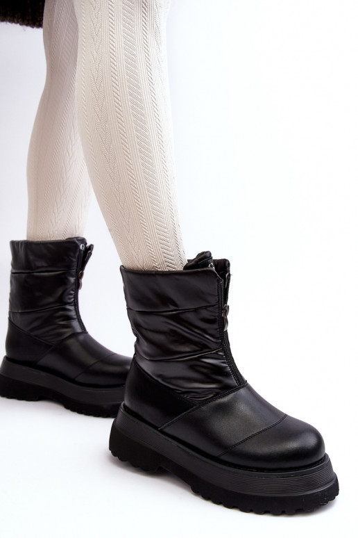 Śniegowce Damskie Na Grubej PodeszwiewithSuwakiem GOE MM2N4078 Czarne