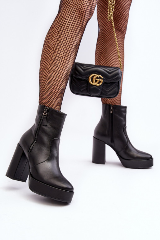 Women's Leather Ankle Boots On Heel And Platform Laura Messi 2690 Black