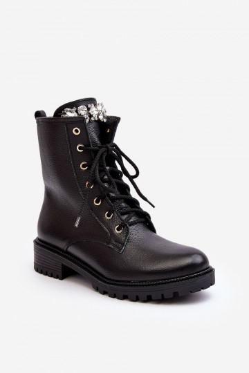 Leather Women's Boots Workery With Decoration Zazoo 1757 Black 2