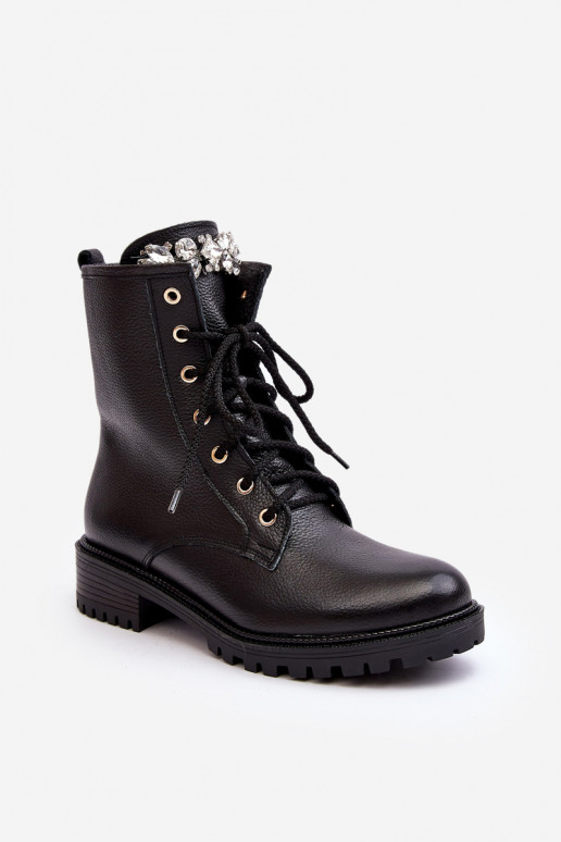 Leather Women's Boots Workery With Decoration Zazoo 1757 Black Leather Women's Boots Workery With Decoration Zazoo 1757 Black