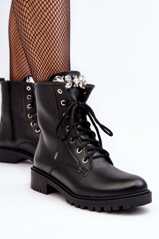 Leather Women's Boots Workery With Decoration Zazoo 1757 Black Leather Women's Boots Workery With Decoration Zazoo 1757 Black