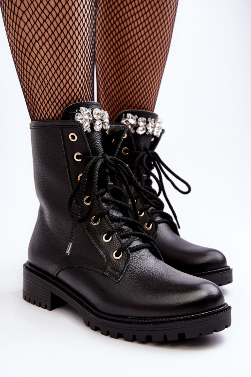 Leather Women's Boots Workery With Decoration Zazoo 1757 Black Leather Women's Boots Workery With Decoration Zazoo 1757 Black