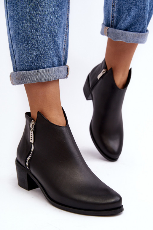 Black Leather Women's Ankle Boots with Low Shaft and Zippers Annaja Black Leather Women's Ankle Boots with Low Shaft and Zippers Annaja