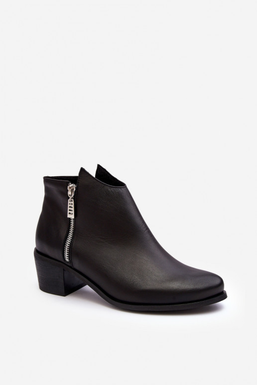Black Leather Women's Ankle Boots with Low Shaft and Zippers Annaja Black Leather Women's Ankle Boots with Low Shaft and Zippers Annaja