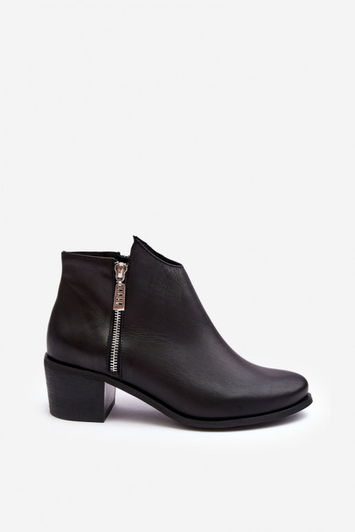 Black Leather Women's Ankle Boots with Low Shaft and Zippers Annaja Black Leather Women's Ankle Boots with Low Shaft and Zippers Annaja