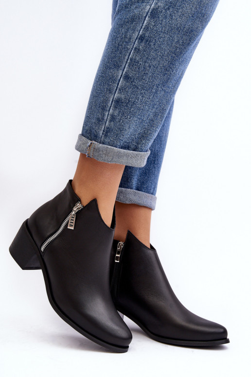 Black Leather Women's Ankle Boots with Low Shaft and Zippers Annaja Black Leather Women's Ankle Boots with Low Shaft and Zippers Annaja