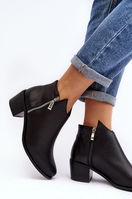 Black Leather Women's Ankle Boots with Low Shaft and Zippers Annaja Black Leather Women's Ankle Boots with Low Shaft and Zippers Annaja