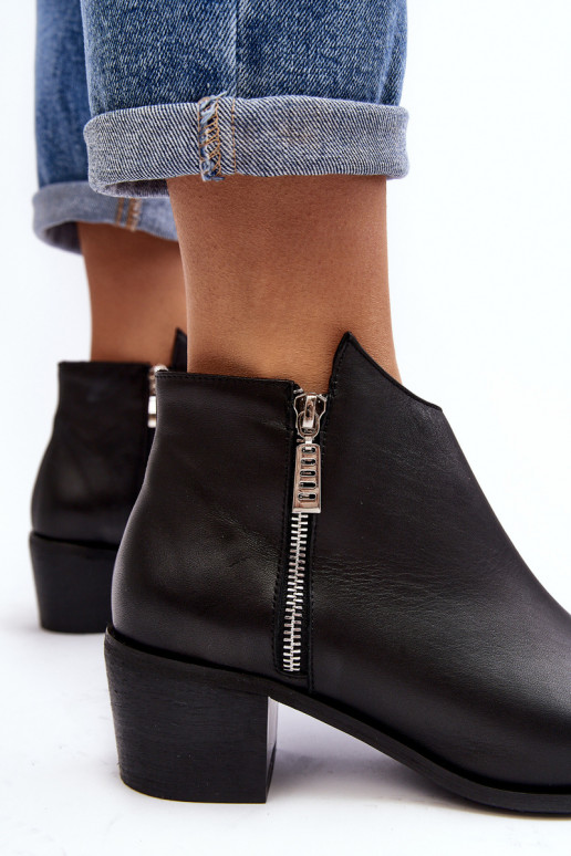 Black Leather Women's Ankle Boots with Low Shaft and Zippers Annaja Black Leather Women's Ankle Boots with Low Shaft and Zippers Annaja