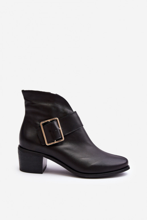 Women's leather ankle boots with low heel and buckle black Liliane