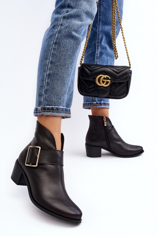 Women's leather ankle boots with low heel and buckle black Liliane
