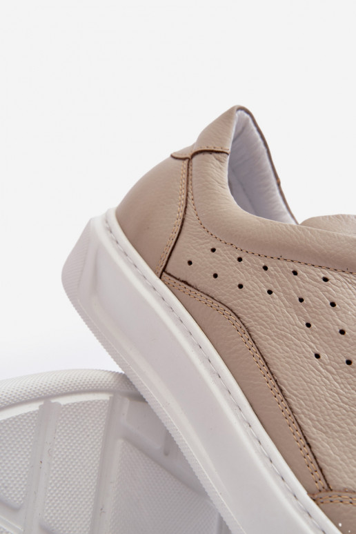 Męskie Buty Sportowe Skórzane Zazoo 1544 Beżowe