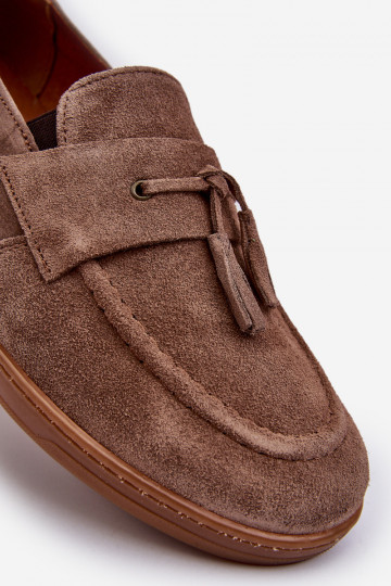 Men's Suede Loafers Shoes Zazoo 1566 Brown 2