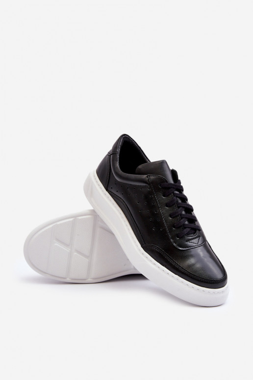 Męskie Buty Sportowe Skórzane Zazoo 1544 Czarne