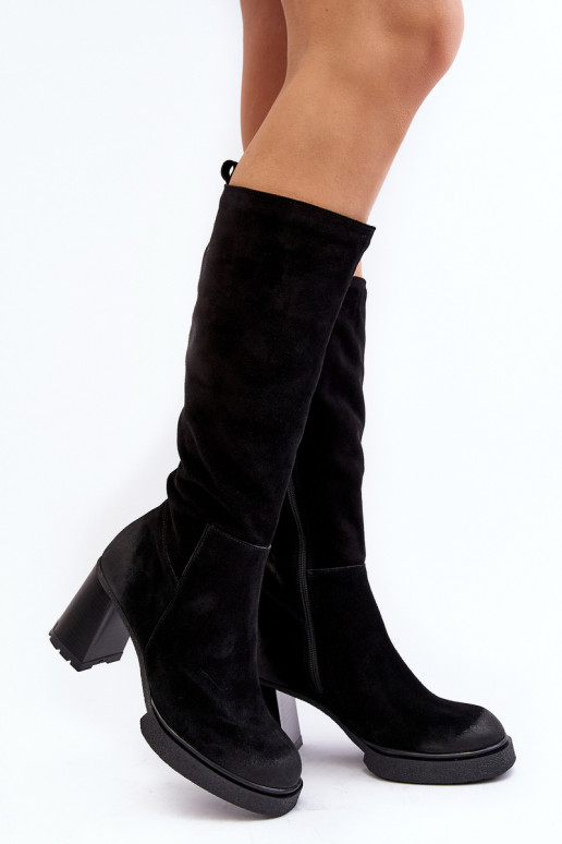Women's Suede Over-the-Knee Boots with Stiletto Heel Lemar Black Ceraxa Women's Suede Over-the-Knee Boots with Stiletto Heel Lemar Black Ceraxa