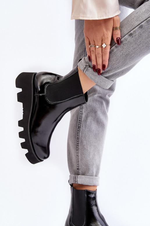 Botki Sztyblety Damskie Skórzane Na Masywnej Podeszwie Laura Messi 2571 Czarne