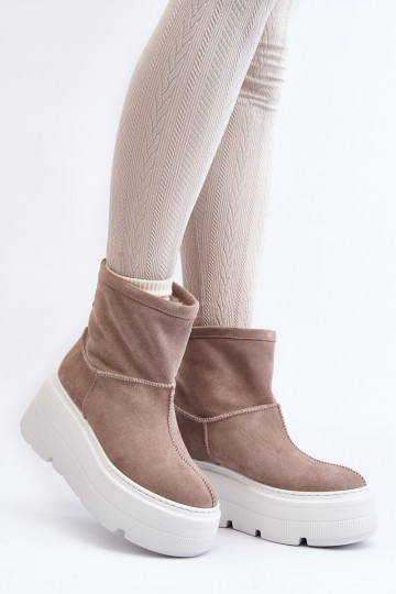 Women's Leather Platform Boots with Straps Zazoo 1752 Beige 2