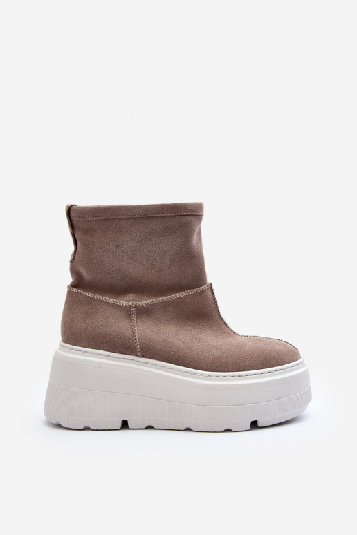 Women's Leather Platform Boots with Straps Zazoo 1752 Beige