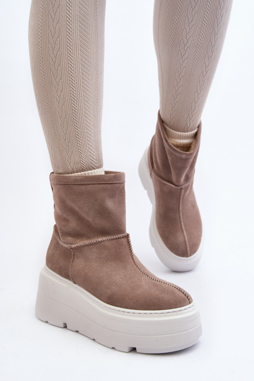 Women's Leather Platform Boots with Straps Zazoo 1752 Beige