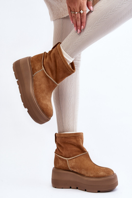 Leather Women's Boots on Chunky Sole Camel Zazoo 3424 Leather Women's Boots on Chunky Sole Camel Zazoo 3424