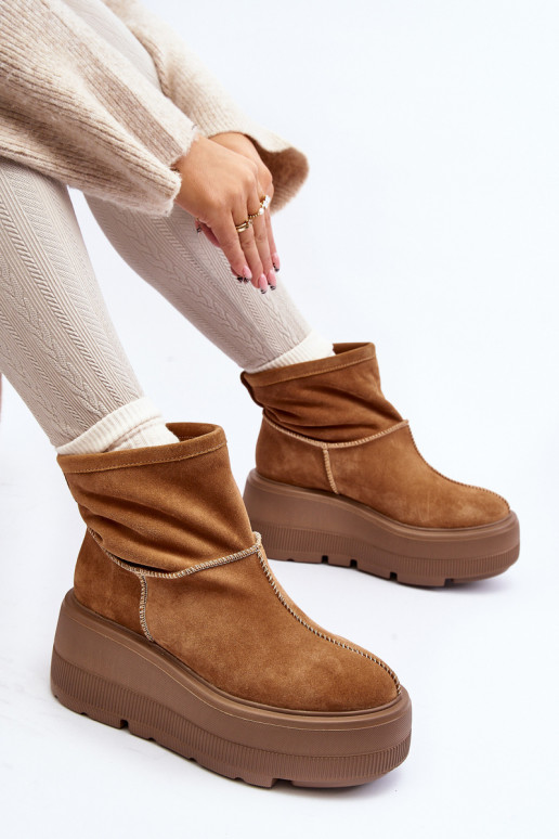 Leather Women's Boots on Chunky Sole Camel Zazoo 3424 Leather Women's Boots on Chunky Sole Camel Zazoo 3424