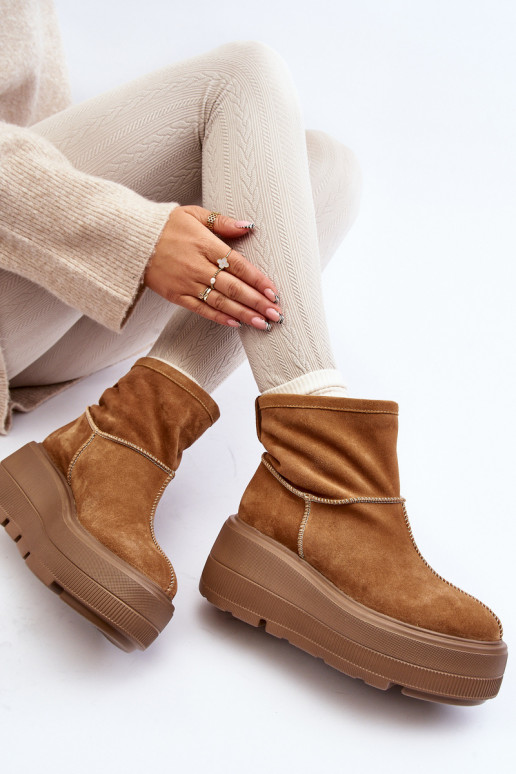 Leather Women's Boots on Chunky Sole Camel Zazoo 3424 Leather Women's Boots on Chunky Sole Camel Zazoo 3424