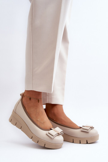 Leather Platform Ballet Flats with Cream Decoration Lewski 3384 2