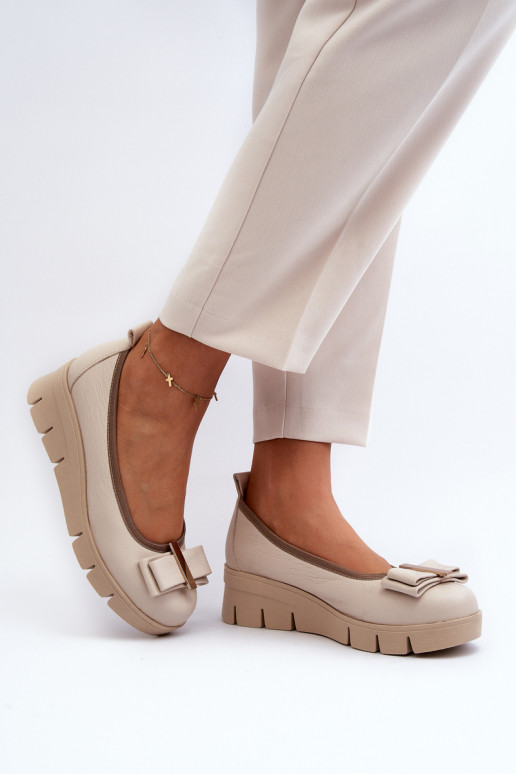 Leather Platform Ballet Flats with Cream Decoration Lewski 3384 Leather Platform Ballet Flats with Cream Decoration Lewski 3384