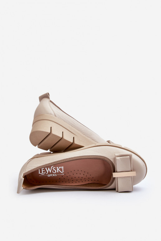 Leather Platform Ballet Flats with Cream Decoration Lewski 3384 Leather Platform Ballet Flats with Cream Decoration Lewski 3384