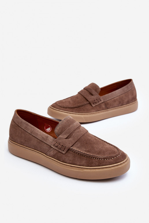 Men's Suede Loafer Shoes Zazoo 1574 Dark Beige Men's Suede Loafer Shoes Zazoo 1574 Dark Beige