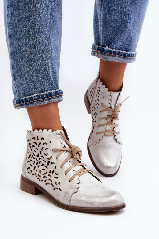 Zazoo 2871 Women's Laced Ankle Boots Silver Zazoo 2871 Women's Laced Ankle Boots Silver