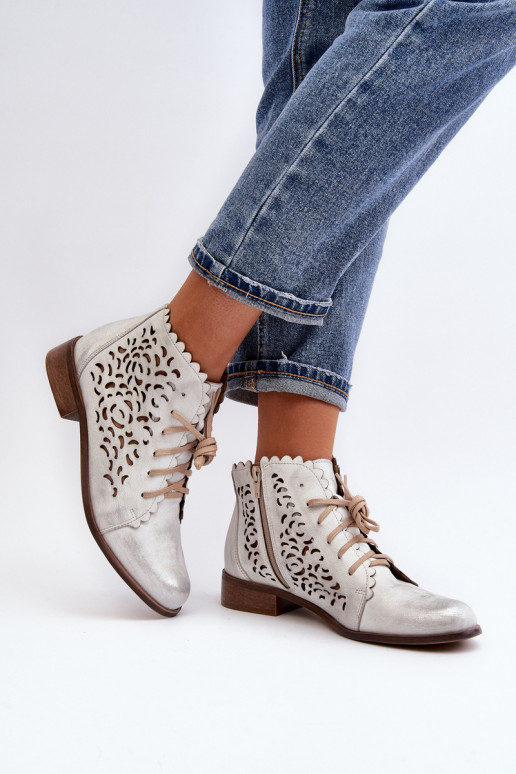 Zazoo 2871 Women's Laced Ankle Boots Silver Zazoo 2871 Women's Laced Ankle Boots Silver