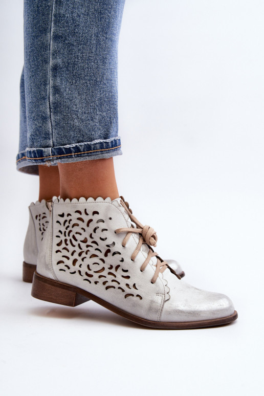 Zazoo 2871 Women's Laced Ankle Boots Silver Zazoo 2871 Women's Laced Ankle Boots Silver