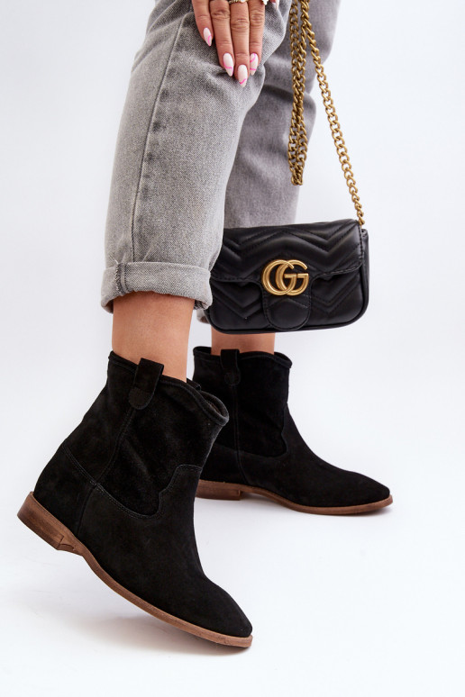 Zazoo 2326 Suede Women's Slip-On Boots Black