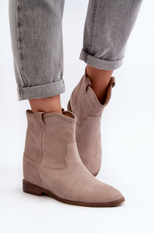 Zazoo 2326 Suede Slip-On Women's Flat Boots Beige