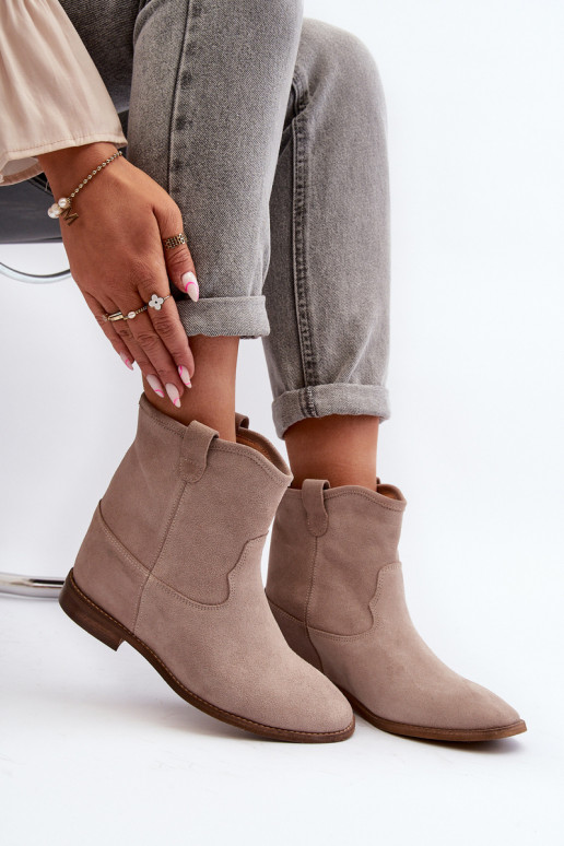 Zazoo 2326 Suede Slip-On Women's Flat Boots Beige