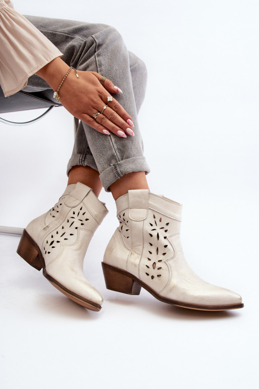 Leather Low Heel Cut Out Boots 2870 Zazoo Silver Leather Low Heel Cut Out Boots 2870 Zazoo Silver