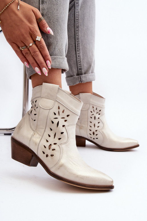Leather Low Heel Cut Out Boots 2870 Zazoo Silver Leather Low Heel Cut Out Boots 2870 Zazoo Silver