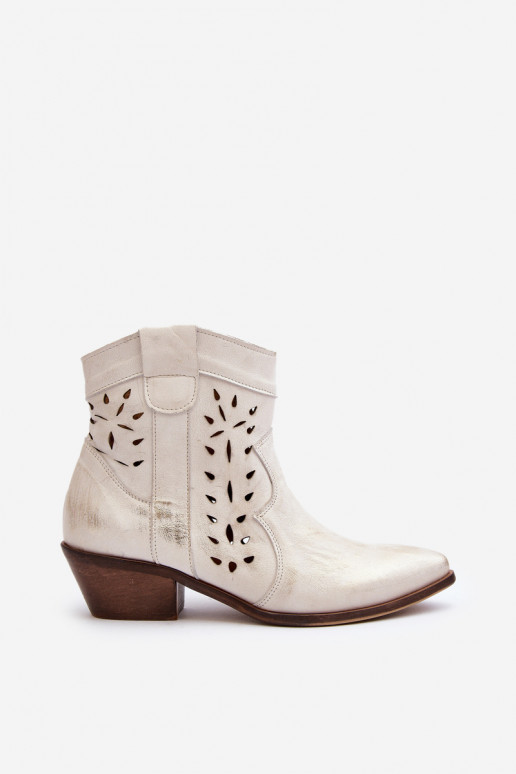 Leather Low Heel Cut Out Boots 2870 Zazoo Silver Leather Low Heel Cut Out Boots 2870 Zazoo Silver