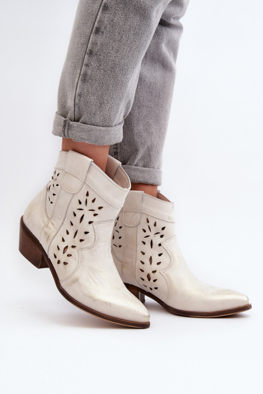 Leather Low Heel Cut Out Boots 2870 Zazoo Silver Leather Low Heel Cut Out Boots 2870 Zazoo Silver