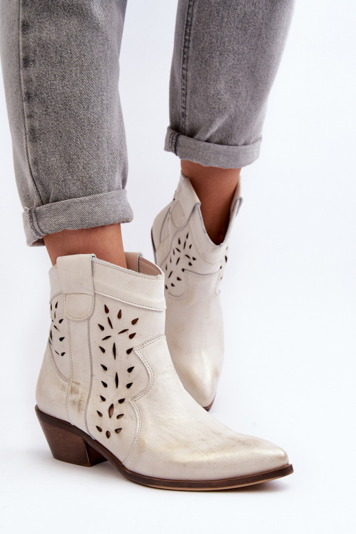 Leather Low Heel Cut Out Boots 2870 Zazoo Silver Leather Low Heel Cut Out Boots 2870 Zazoo Silver