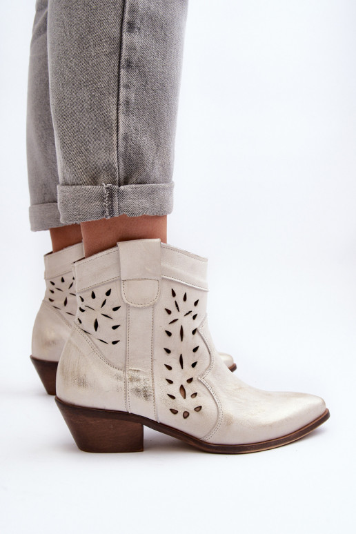 Leather Low Heel Cut Out Boots 2870 Zazoo Silver Leather Low Heel Cut Out Boots 2870 Zazoo Silver