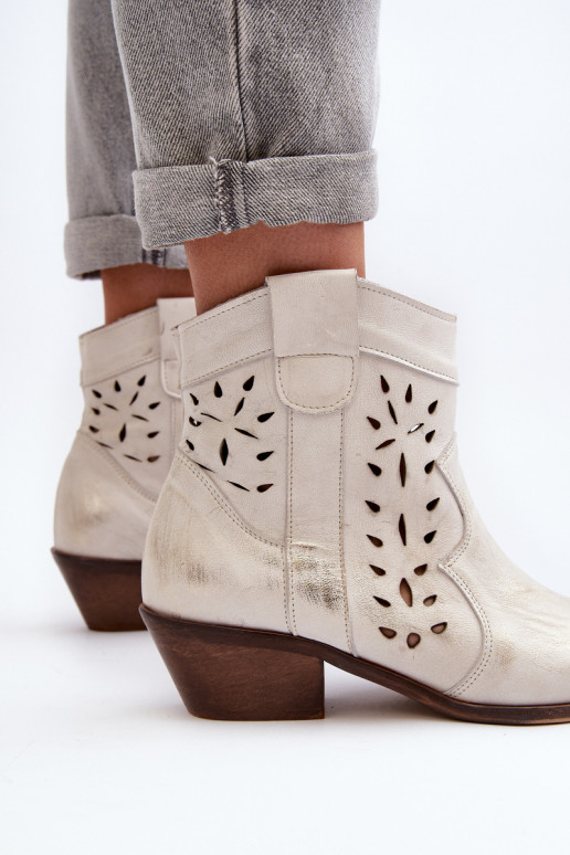 Leather Low Heel Cut Out Boots 2870 Zazoo Silver Leather Low Heel Cut Out Boots 2870 Zazoo Silver