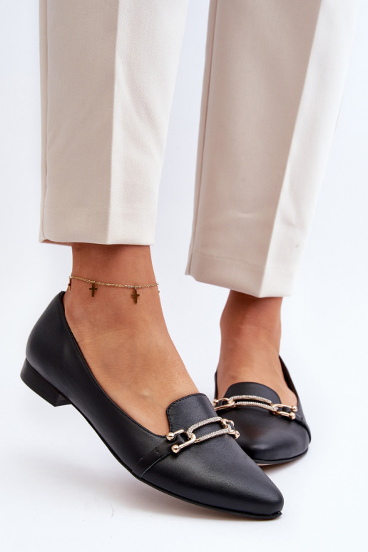 Zazoo 2885 Leather Ballerinas with Ornament Black Zazoo 2885 Leather Ballerinas with Ornament Black