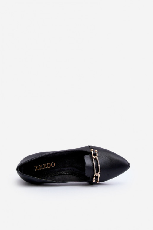 Zazoo 2885 Leather Ballerinas with Ornament Black Zazoo 2885 Leather Ballerinas with Ornament Black