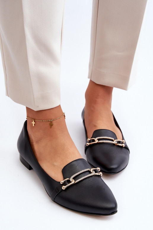 Zazoo 2885 Leather Ballerinas with Ornament Black Zazoo 2885 Leather Ballerinas with Ornament Black