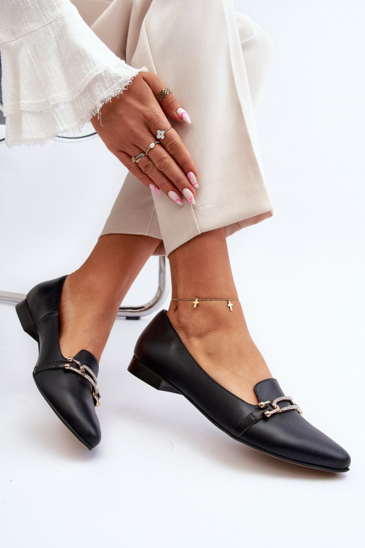 Zazoo 2885 Leather Ballerinas with Ornament Black Zazoo 2885 Leather Ballerinas with Ornament Black