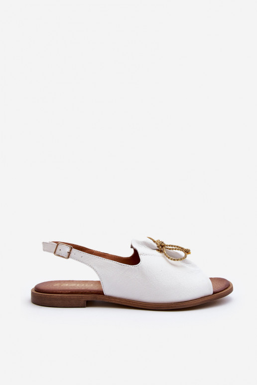 Leather Flat Sandals Zazoo 2898 White
