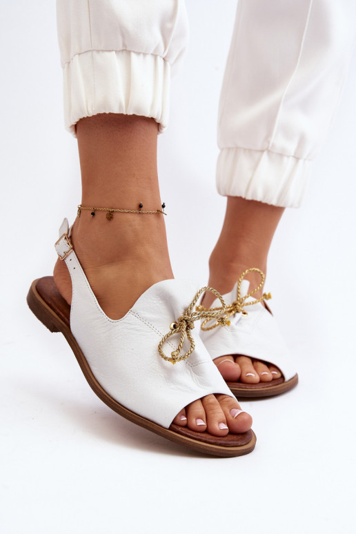 Leather Flat Sandals Zazoo 2898 White